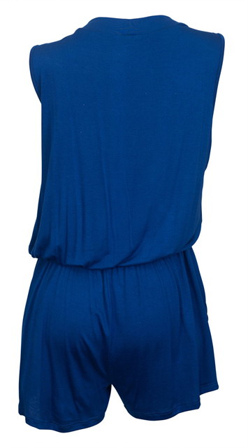 Plus size Deep V-Neck Sleeveless Romper Royal Blue 17117 Photo 2