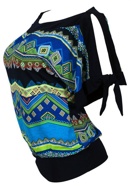Plus size Off Shoulder Tribal Print Top Teal Photo 2