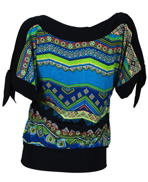 Plus size Off Shoulder Tribal Print Top Teal Photo 3
