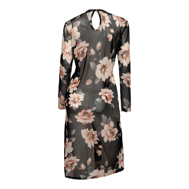 Plus Size Sheer Floral Print Mesh Evening Party Maxi Dress Black Photo 2