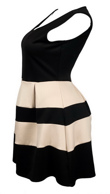 Plus size Color Block Flare Dress Black Taupe Photo 2