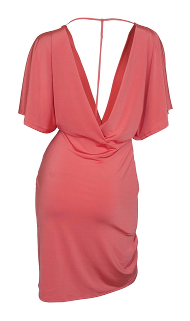 Plus size Deep V-Neck Wrap Bodice Dress Coral 18528 Photo 2