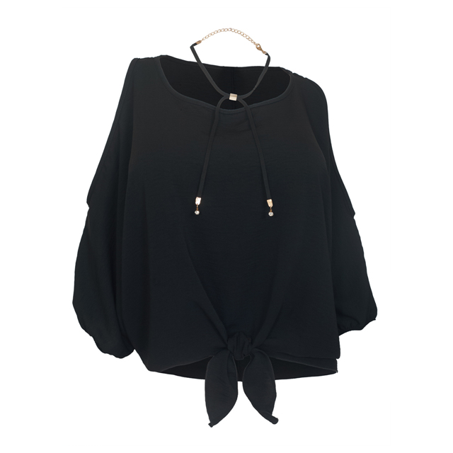 Women's Wide Neck Cold Shoulder Top Black Photo 1