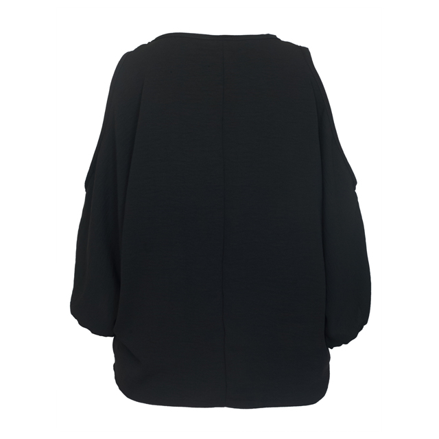 Women's Wide Neck Cold Shoulder Top Black Photo 2