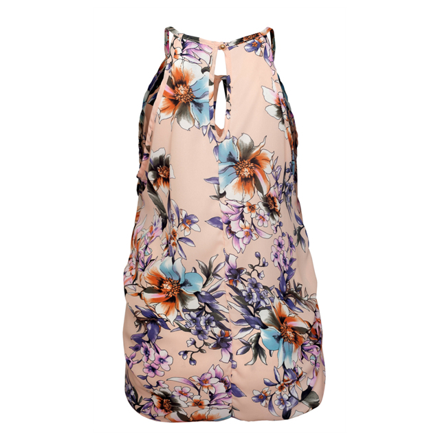 Plus Size Sleeveless Sheer Chiffon Keyhole Top Pink Floral Print 1761 Photo 2