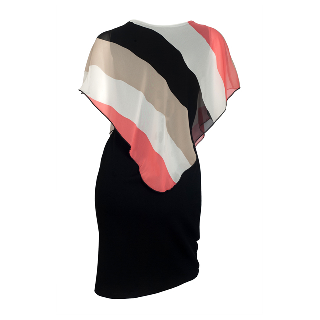 Women's Layered Poncho Dress Stripe Print Coral 1761 Photo 2