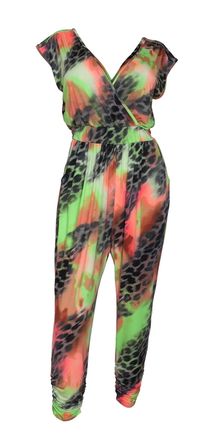 Plus Size Deep V-Neck Jumpsuit Designer Print 21606 Photo 1