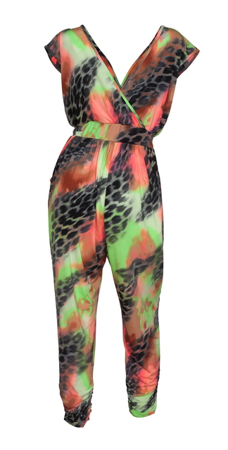 Plus Size Deep V-Neck Jumpsuit Designer Print 21606 Photo 2