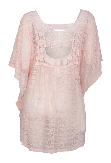 Plus Size Sheer Crochet Lace Poncho Top Baby Pink 19618 Photo 2