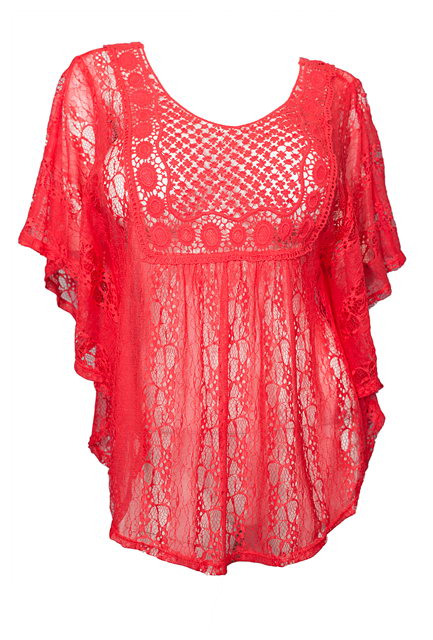 Plus Size Crochet Poncho Top Orange Photo 1