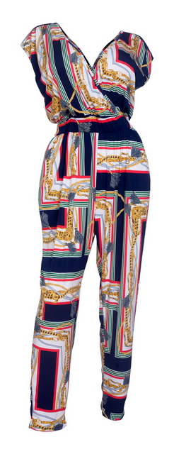 Plus Size Deep V-Neck Jumpsuit Designer Print 20617B Photo 1