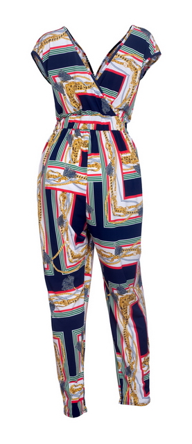 Plus Size Deep V-Neck Jumpsuit Designer Print 20617B Photo 2