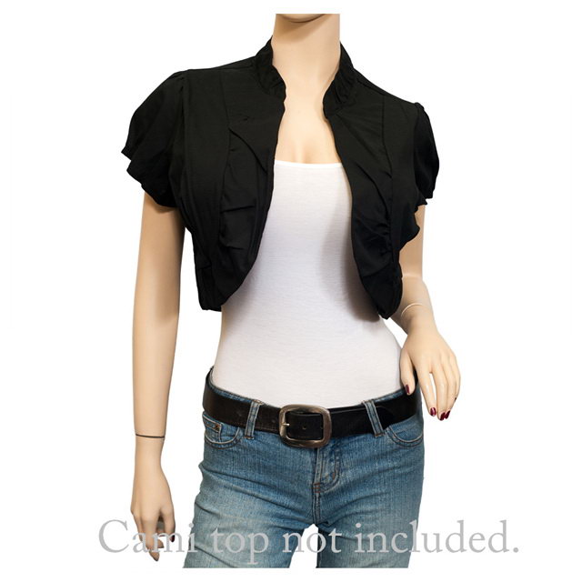 Jr Plus size Cotton Open Front Cropped Bolero Shrug Black Photo 1