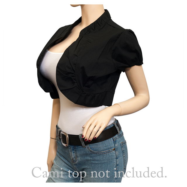 Jr Plus size Cotton Open Front Cropped Bolero Shrug Black Photo 2