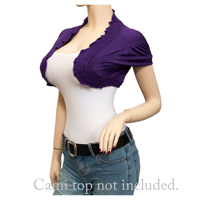 Jr Plus Size Smocked Edge Cropped Bolero Shrug Purple Photo 2