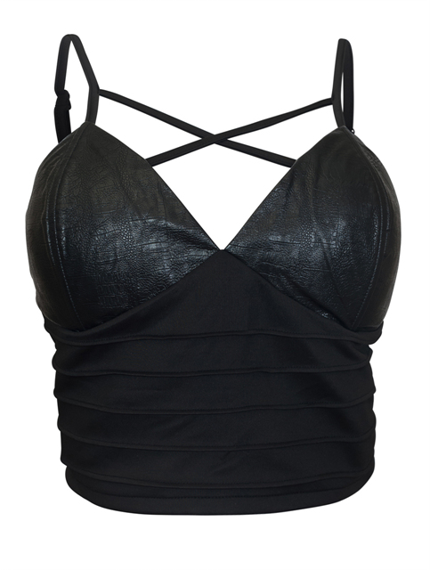 Plus Size Strappy Leatherette Bralette Bra Top Black Photo 1