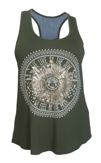 Plus Size Designer Print Racer-Back Tank Top Olive Photo 1