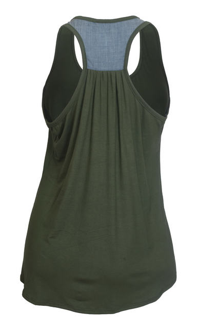 Plus Size Designer Print Racer-Back Tank Top Olive Photo 2
