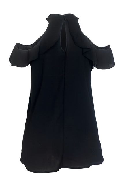 Plus Size Ribbon Pendant Accented Cold Shoulder Top Black Photo 2