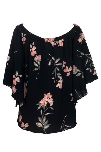 Women's On/Off Shoulder Flared Sleeve Top Black Photo 2