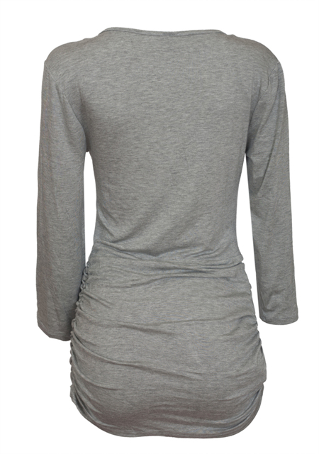 Plus Size V-Neck Lace Up Top Gray 1772 Photo 2