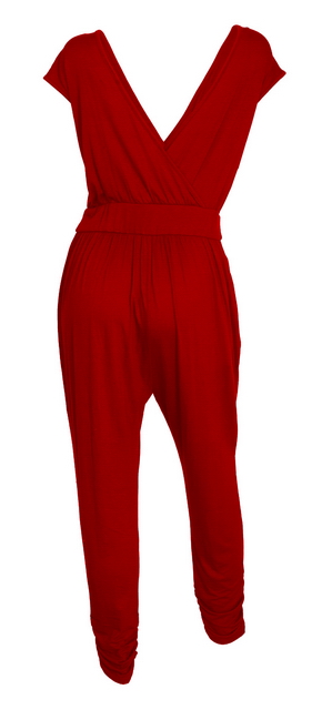 Plus Size Deep V-Neck Jumpsuit Red 19713 Photo 2
