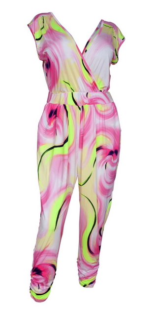 Plus Size Deep V-Neck Jumpsuit Designer Print 20714A Photo 1