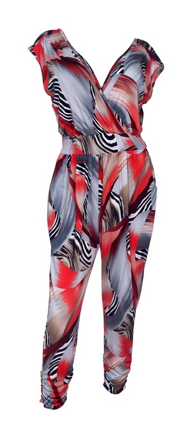 Plus Size Deep V-Neck Jumpsuit Designer Print 20714C Photo 1
