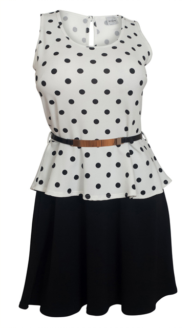 Plus Size Sleeveless Polka Dot Peplum Dress White Photo 1