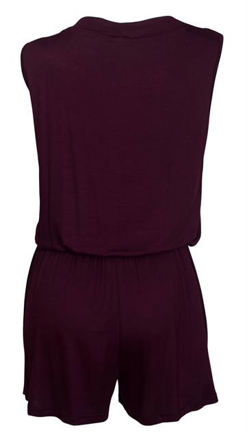 Plus size Deep V-Neck Sleeveless Romper Wine Photo 2