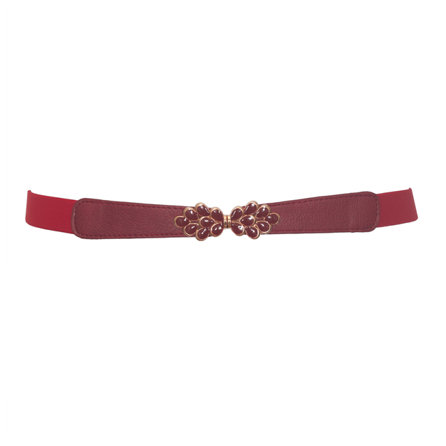 Plus size Flower Buckle Skinny Elastic Belt Red Photo 1
