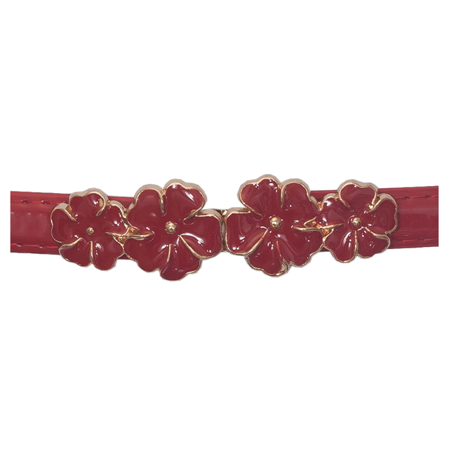 Plus size Flower Buckle Adjustable Patent Leather Skinny Belt Red Photo 1