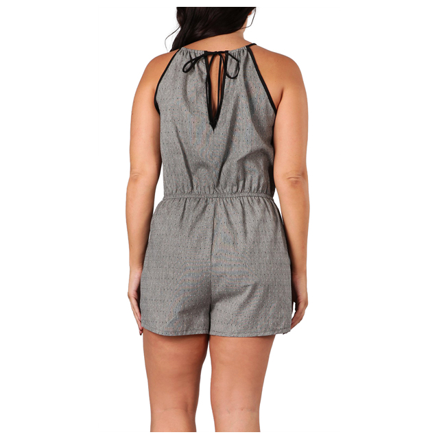 Plus Size Relaxed Fit Sleeveless Romper Patterned Gray Photo 2
