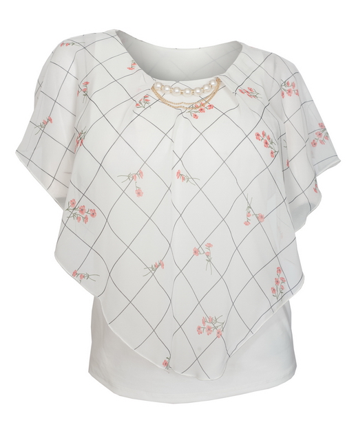 Plus Size Layered Poncho Top Designer Print White 1889 Photo 1