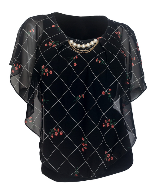 Plus Size Layered Poncho Top Designer Print Black 1889 Photo 1