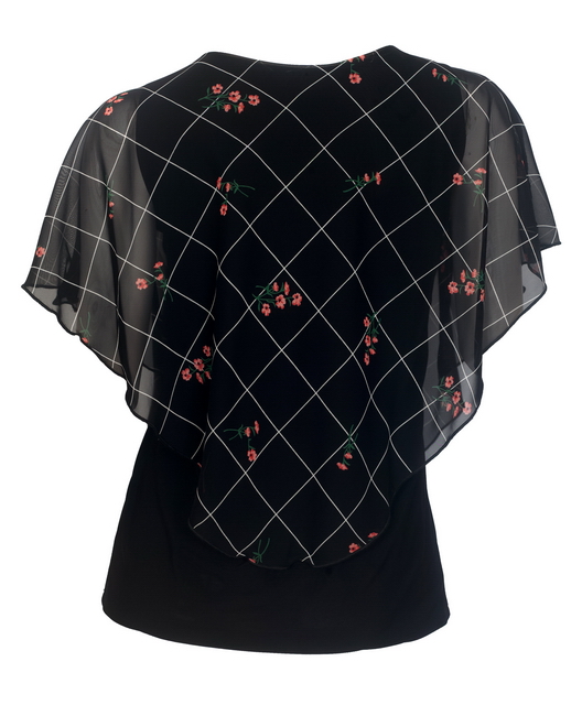 Plus Size Layered Poncho Top Designer Print Black 1889 Photo 2