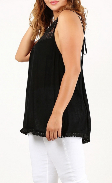 Plus Size Crochet Detail Sleeveless Tunic Top Black Photo 2