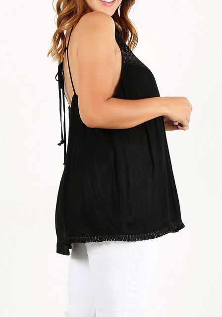 Plus Size Crochet Detail Sleeveless Tunic Top Black Photo 2
