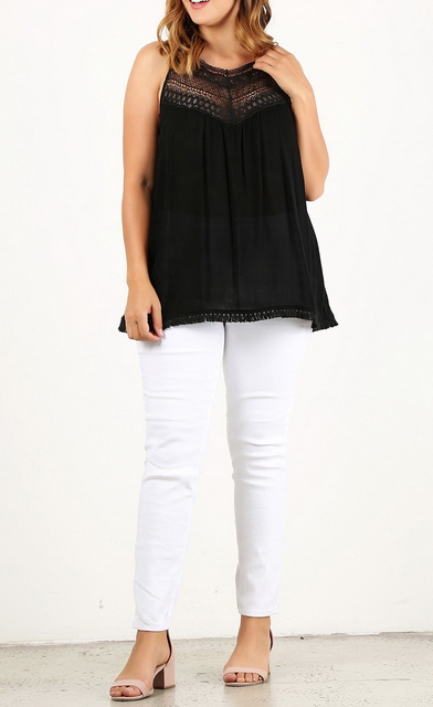 Plus Size Crochet Detail Sleeveless Tunic Top Black Photo 2