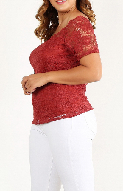 Plus Size Off the Shoulder Lace Top Rust Photo 2