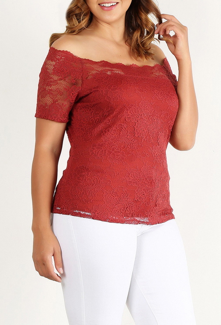 Plus Size Off the Shoulder Lace Top Rust Photo 2
