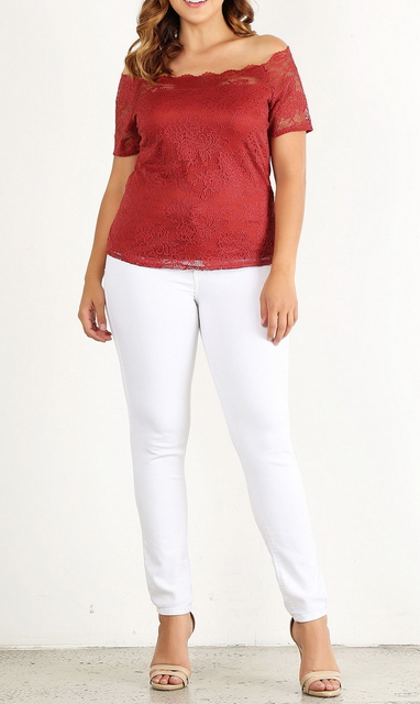 Plus Size Off the Shoulder Lace Top Rust Photo 2