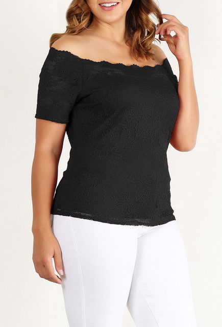 Plus Size Off the Shoulder Lace Top Black Photo 2
