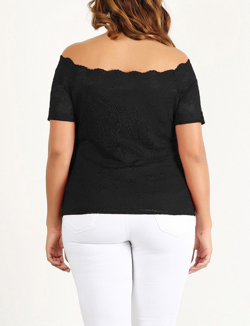 Plus Size Off the Shoulder Lace Top Black Photo 2
