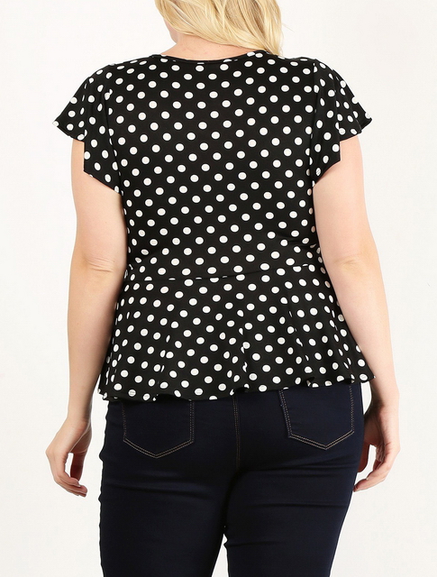 Plus Size V-neck Polka Dot Top Black Photo 2