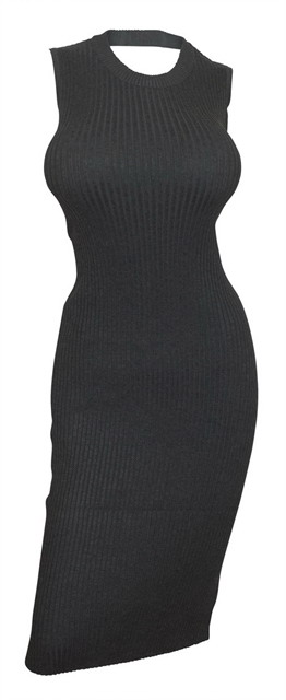 Plus size Open Back Ribbed Sleeveless Dress Gray Photo 1