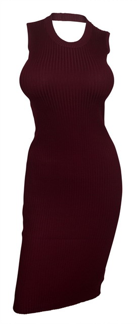 Plus size Open Back Ribbed Sleeveless Dress Burgundy Photo 1