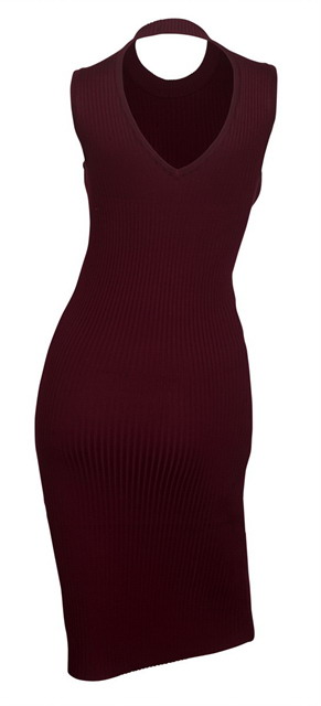 Plus size Open Back Ribbed Sleeveless Dress Burgundy Photo 2