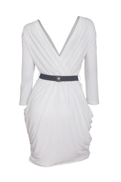 Plus size Deep V-Neck Wrap Bodice Long Sleeve Dress Ivory Photo 2