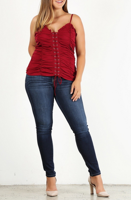 Plus Size Lace Up Corset Top Burgundy Photo 2